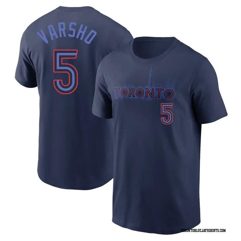 Men's Toronto Blue Jays ＃5 Daulton Varsho Navy 2024 City Connect Name & Number T-Shirt