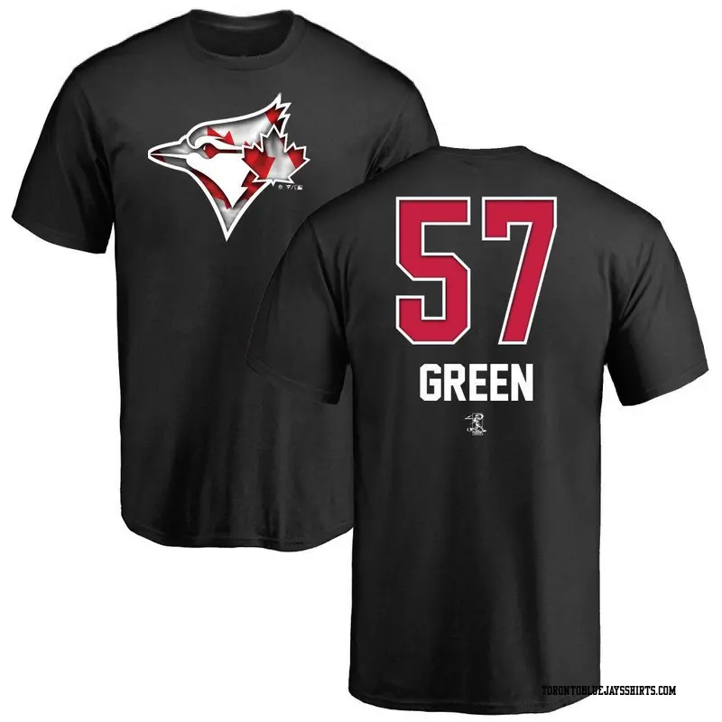 Men's Toronto Blue Jays ＃57 Chad Green Green Chad Name and Number Banner Wave T-Shirt Black