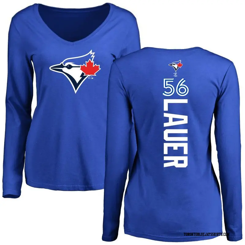 Women's Toronto Blue Jays ＃56 Eric Lauer Royal Backer Slim Fit Long Sleeve T-Shirt